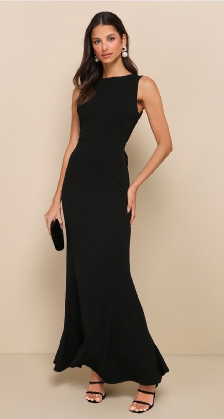 Lulus Exquisite Refinement Black Maxi Dress XL Backless Bow Ruffle Mermaid NWOT